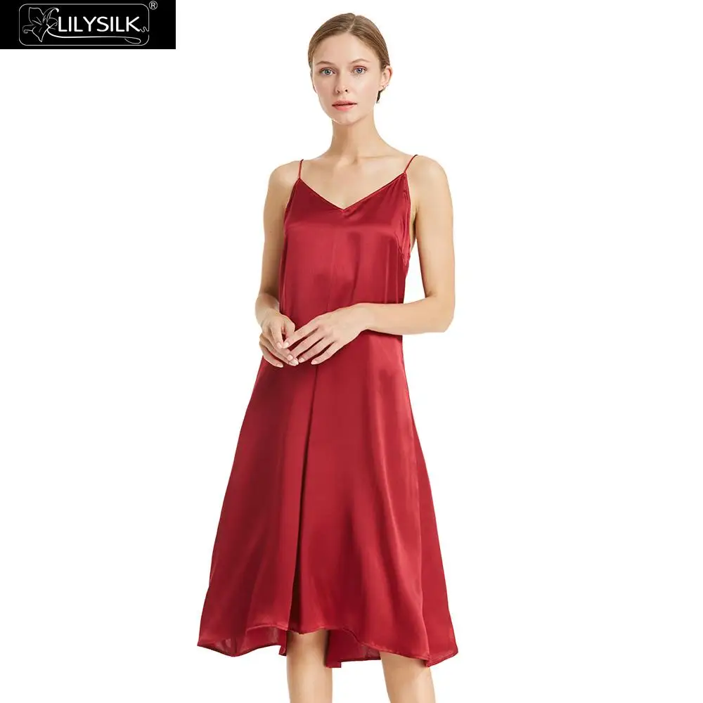 LILYSILK платье женская одежда женские летние шелковые Cami 22 мм Бордовый Партии