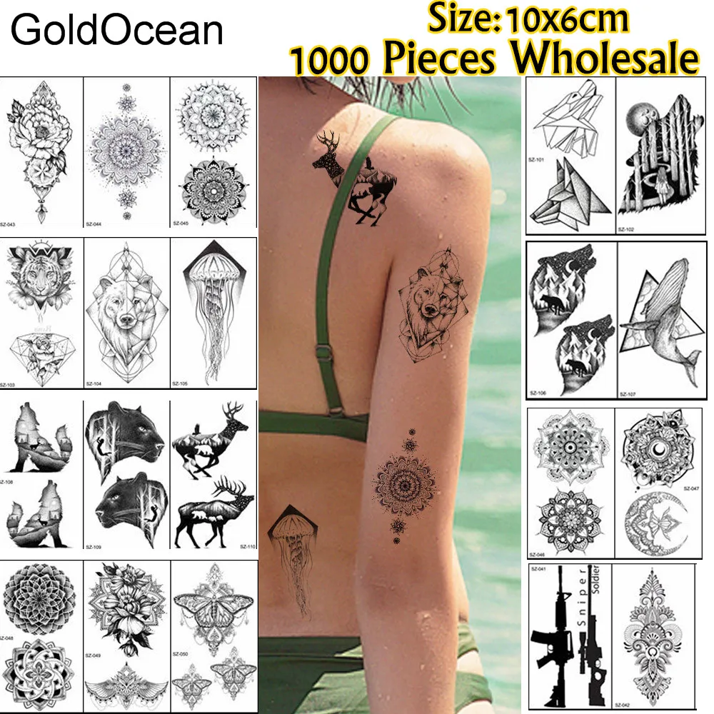 GoldOcean 1000 штук оптом временные фальшивые татуировки 10х6 см 3D акварельные