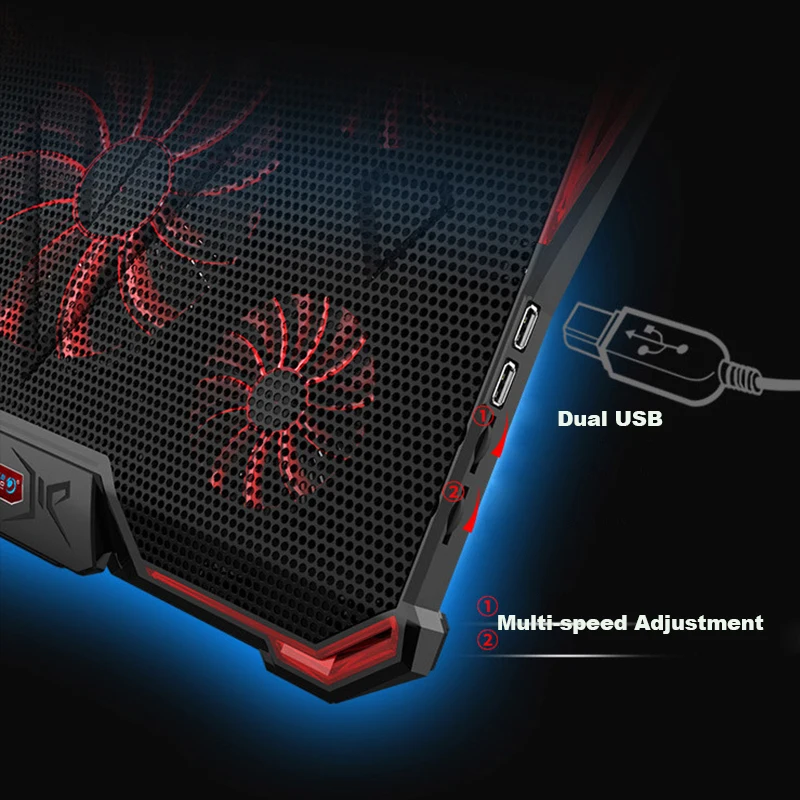 Best Coolcold laptop cooling pad stand high quality laptop cooler with 2 usb adjustable notebook cooler fan stand with LED light 17\