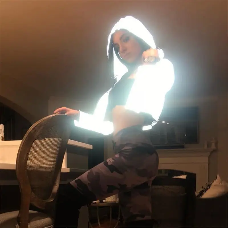 

Luminous jackets women 2019 summer hooded thin section Slim Top ladies shirt female jackets chaquetas mujer Night glow jacket L