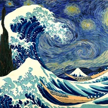 Домашний Декор Пейзаж, Картина на холсте плакаты художественный принт Ван Гог Звездная ночь и великая волна в канагаве Кацусика Хокусай