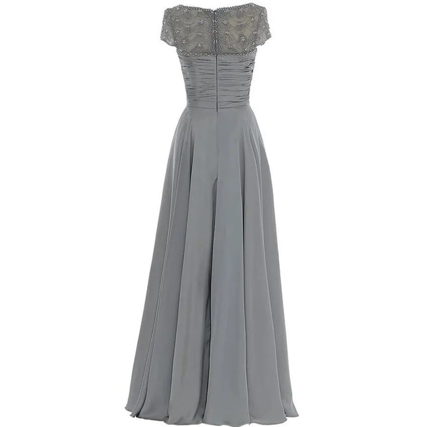 Long Gray Mother Of The Bride Dress Short Sleeve Beadings Pleated Long Gray Mother Of The Bride Dress Short Sleeve Beadings Pleated Chiffon 2017 Wedding Guest Women Formal Party In Dresses