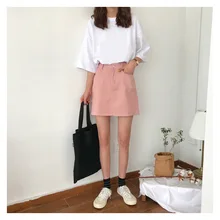 Модная женская повседневная юбка с карманами, однотонная джинсовая юбка на пуговицах, прямая облегающая мини-юбка с высокой талией