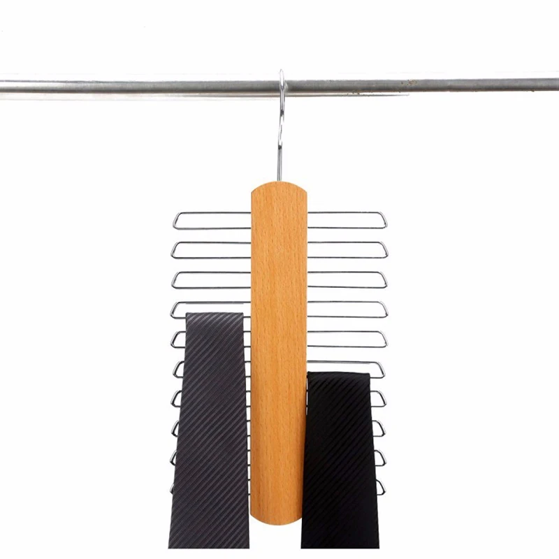 

20 Bar Wooden Tie Hanger Nonslip Organizer For Necktie Belts Shawl Scarf Storage Rack Closet Wood Holder Organization