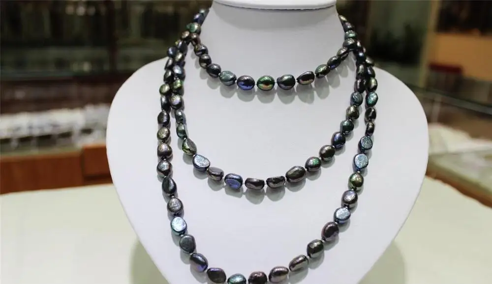 

Dark black long necklace Baroque 48 Fresh water pearl necklace 9x10mm