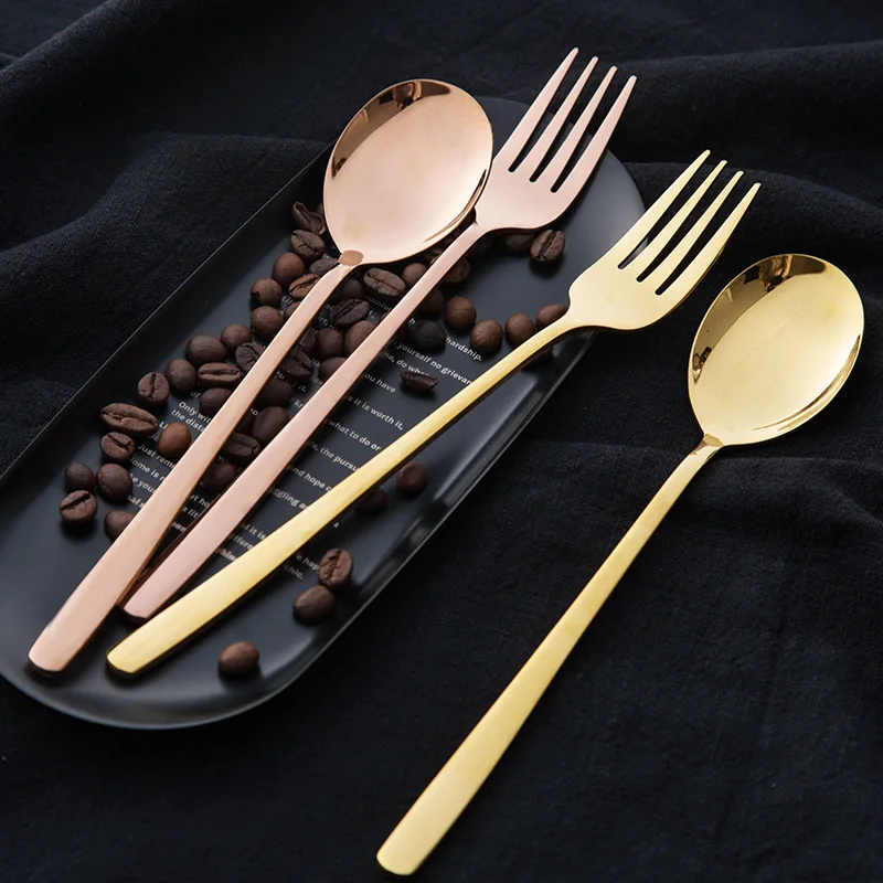 TUUTH 2Pcs set Stainless Steel Golden Cutlery Set Dinnerware Steak Cutlery Western Tableware Fork Dinner Tools B4