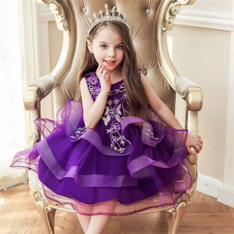 Летнее платье для девочек; элегантное платье принцессы с цветочным узором для девочек; платье для свадьбы, дня рождения, вечеринки; Детские платья с бисером; Детский костюм - Color: purple
