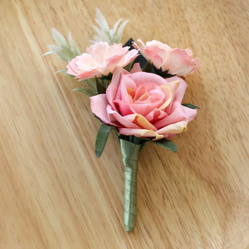

Wedding Man Boutonniere & Girl Bride Bridesmaid Wrist Rose Corsage Flower in Ivory Purple Pink Groom Pin Brooch