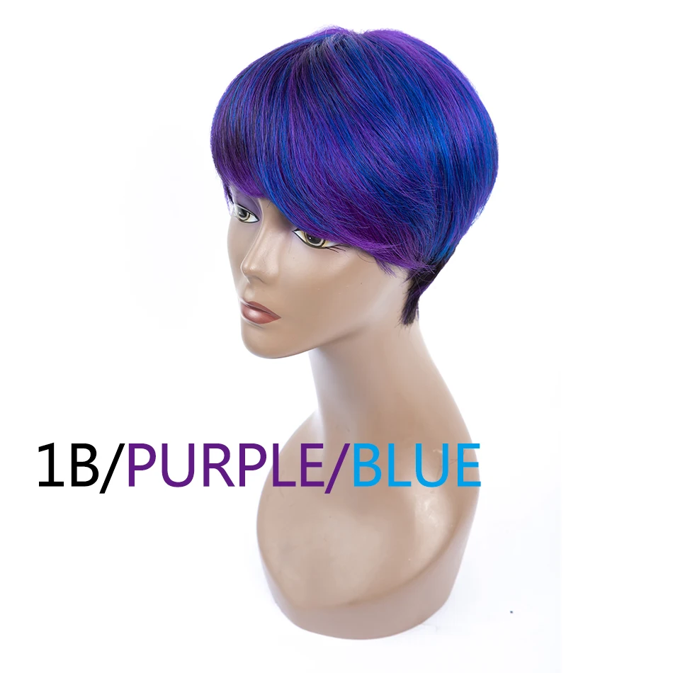 Софи бразильский Боб парик короткие натуральные волосы парики для черный Для женщин Реми прямые волосы парик 1b фиолетовый 99j синий Ombre