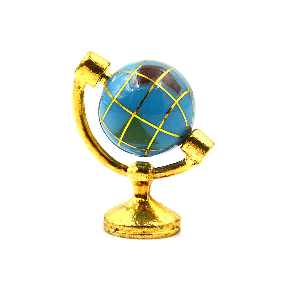 1PCS 1:12 Scale Miniature Turnable Globe With Golden Stand Rolling Globe Dollhouse Living Room Furniture Toys Accessories