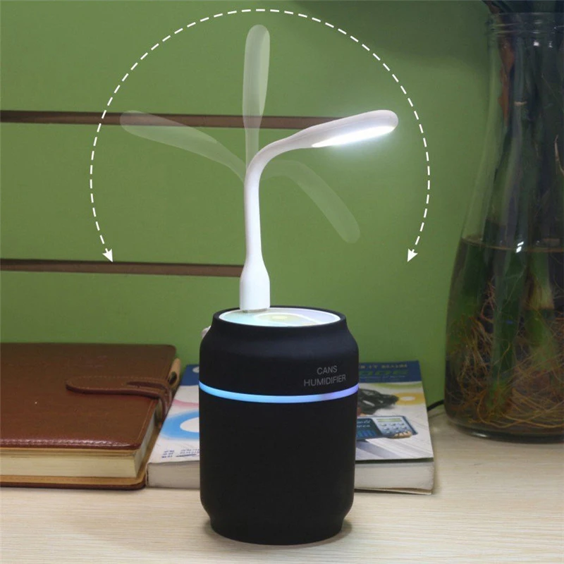 Creative 3 in 1 Cans Humidifier Essential Oil Diffuser Aroma Lamp LED Night Light USB Fan Aromatherapy Air freshener Fogger