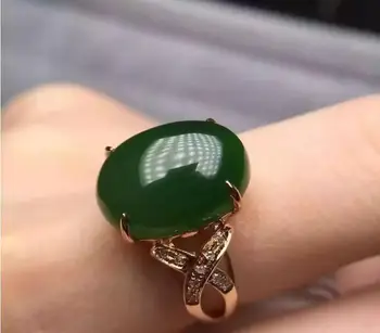 

S925 Sterling Silver inlaid Natural Hetian Jade ring 10*14mm elliptical Ring