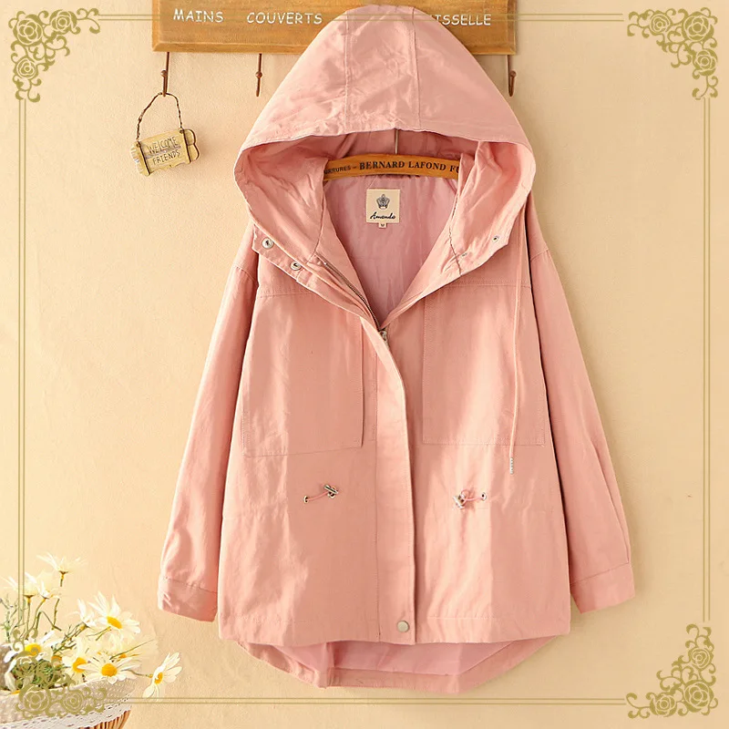 

Mid-long Korean version of drawstring windbreaker women's loose cap coat women's clothing fall 2018 new