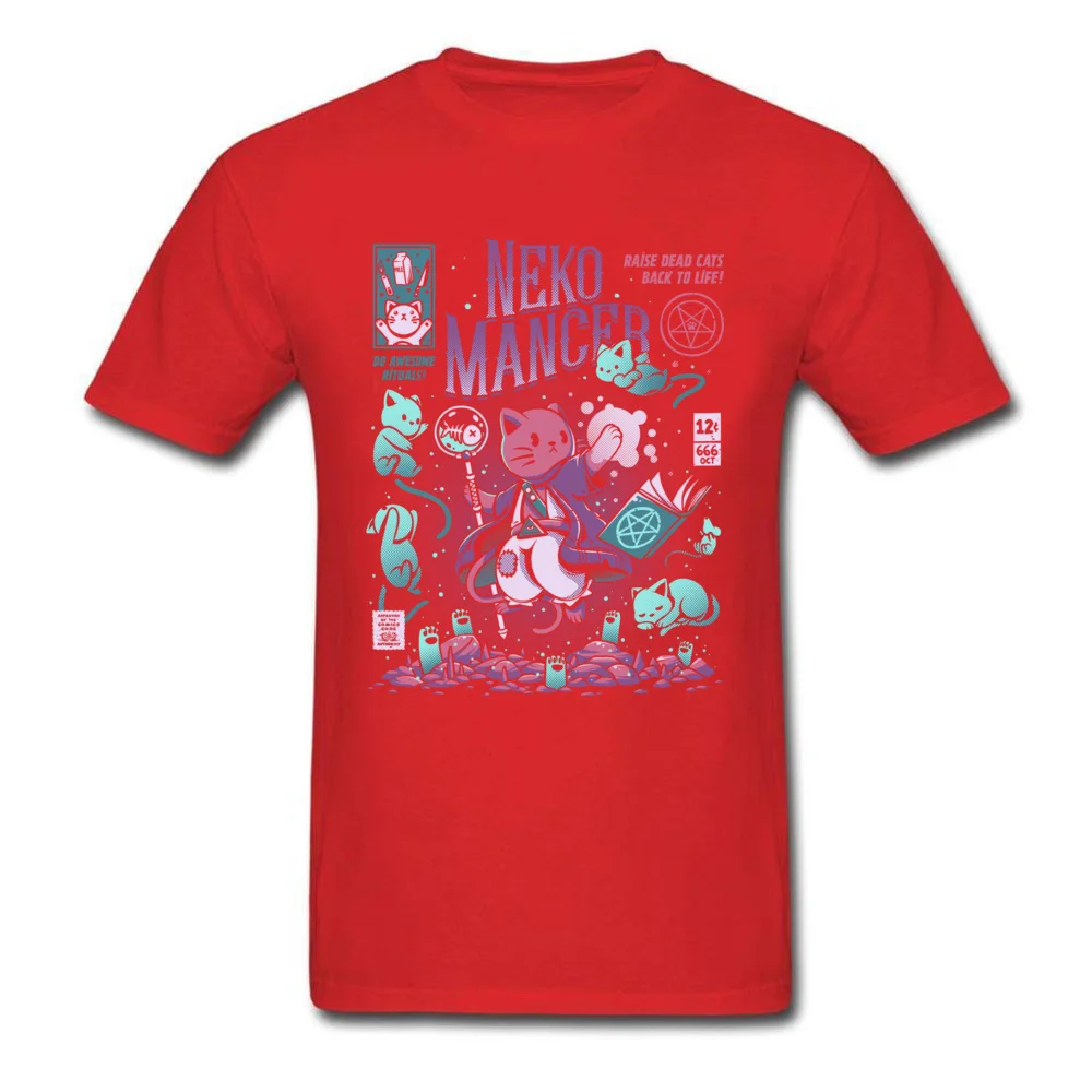 Футболка с надписью «Nekomancer», «Dead Cats Back To Life», Мужская футболка с надписью, футболки с принтом аниме, мужская хлопковая одежда, японские черные Топы Kawaii - Цвет: Красный