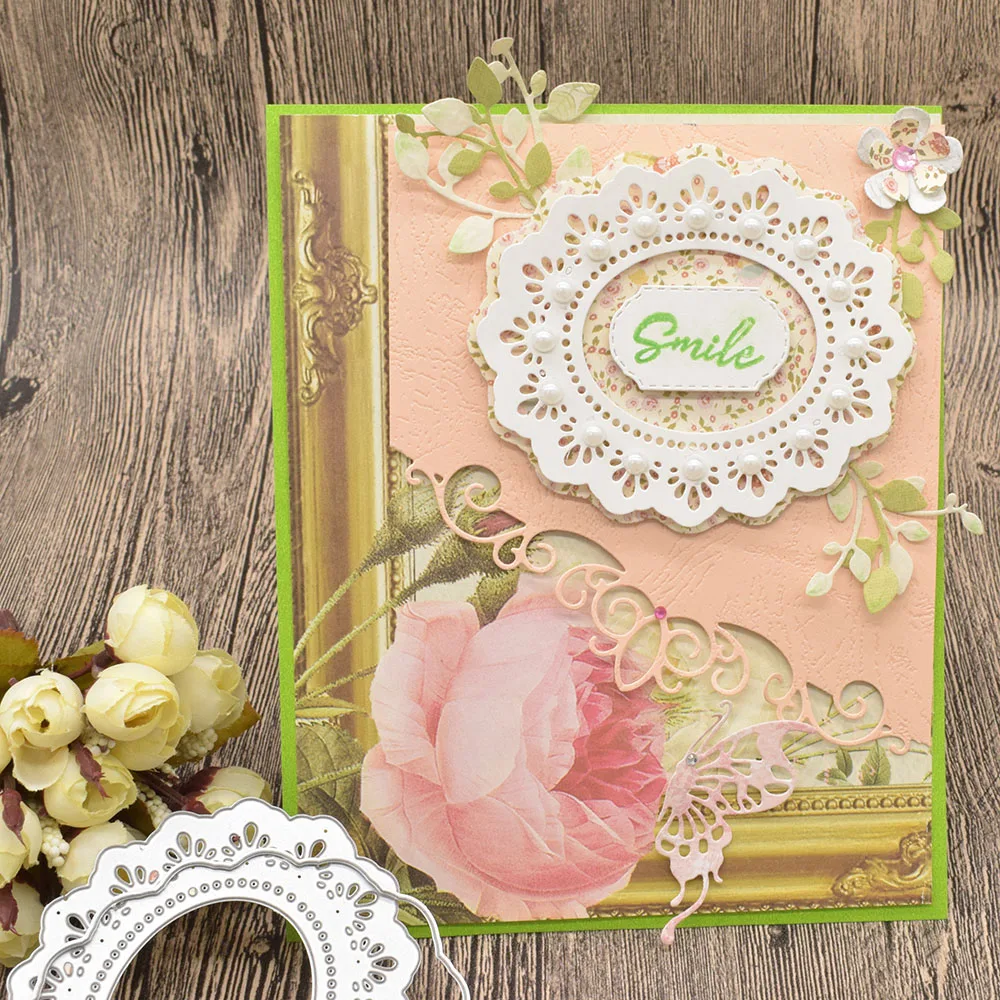 

Leaves Flower Lace Oval Frame Metal Dies Cutting Dies For Scrapbooking Paper Card Making Embossing Template Craft Dies