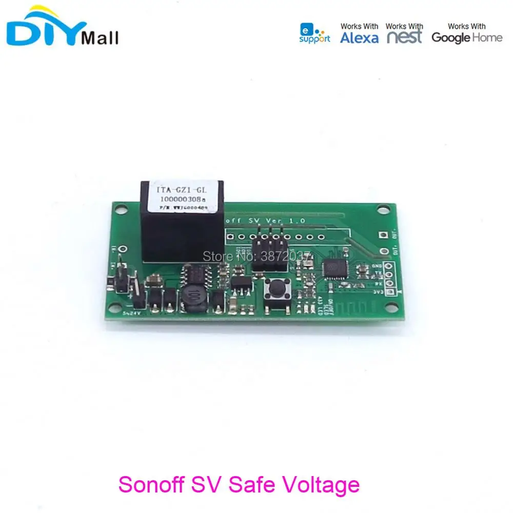 

Sonoff SV Safe Voltage Wifi Wireless Switch Smart Home Automation Module DC 5-24V Support Secondary Development for IOS Android