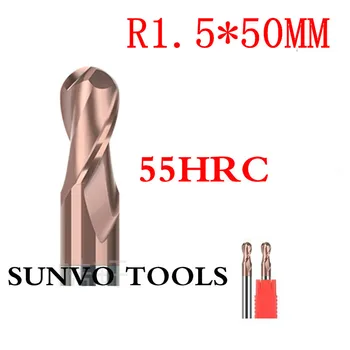 

5PCS R1.5 HRC45 HRC50 HRC55 HRC60 HRC65 3MM R1.5x50mm Tungsten Carbide ball nose End Mills Spiral Bits CNC Endmill Router Bits