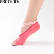 Заводские профессиональные силиконовые женские нескользящие носки для йоги с ремешками, хлопковые спортивные женские носки с пятью пальцами и открытой спиной