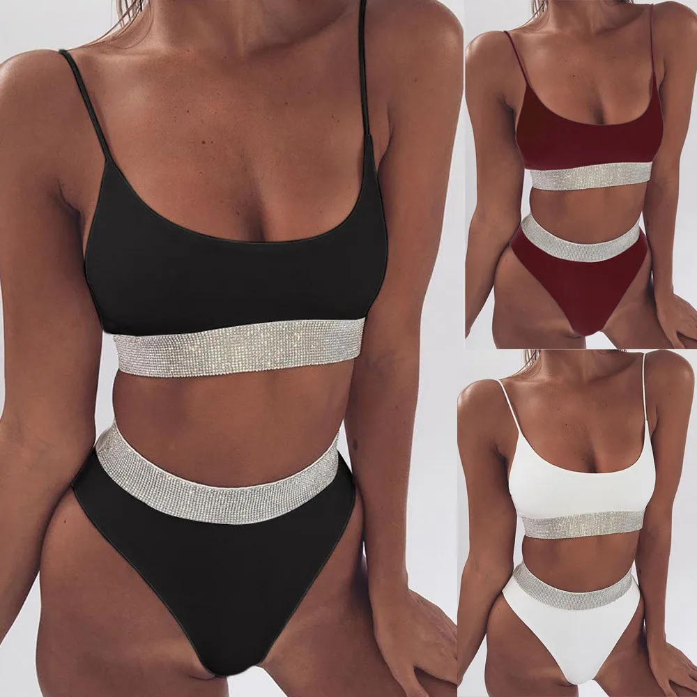 

Swimsuit Brazilian Womens Push Up Bra Bikini Set Triangle Beach Bathing Swimwear Split Bikinis With Sparkling Beads *30