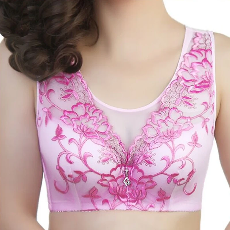  Women's large size bra thin section balette bh full cover gathered female bra vest underwear embroi