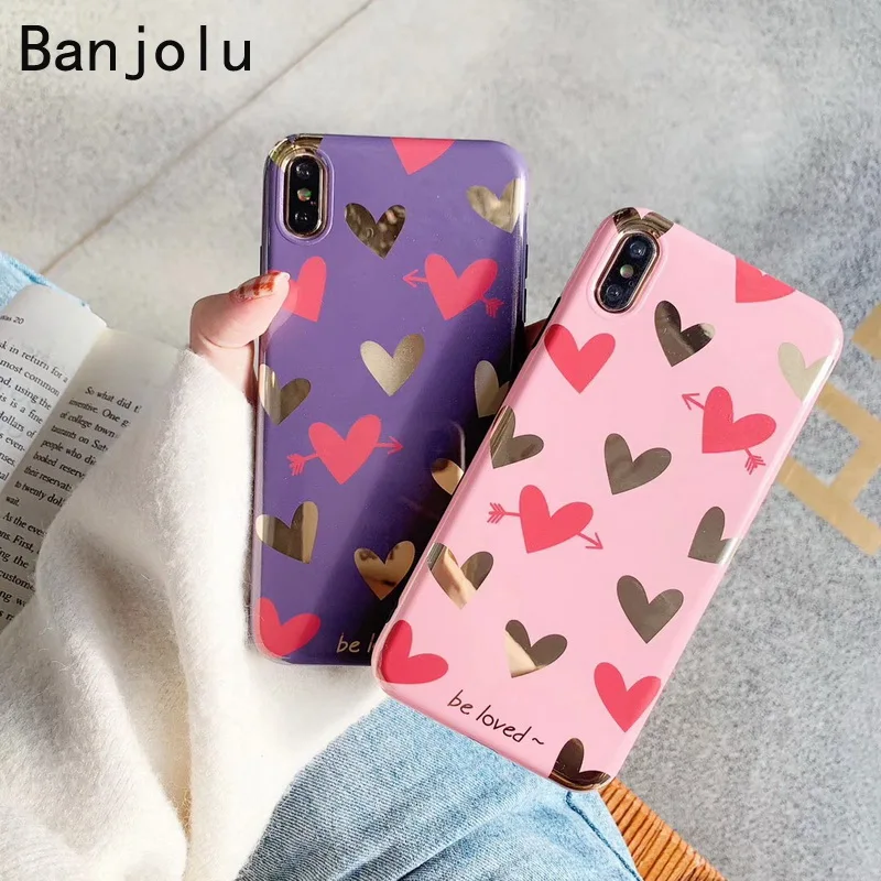Banjolu New Cute Litter Love Heart Pattern Soft Phone Case for iPhone X XR XS MAX 8 7 6 6s Plus Simple Back Cover |
