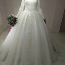 Арабское свадебное платье с длинным рукавом, арабское бальное платье, кружевное мусульманское свадебное платье