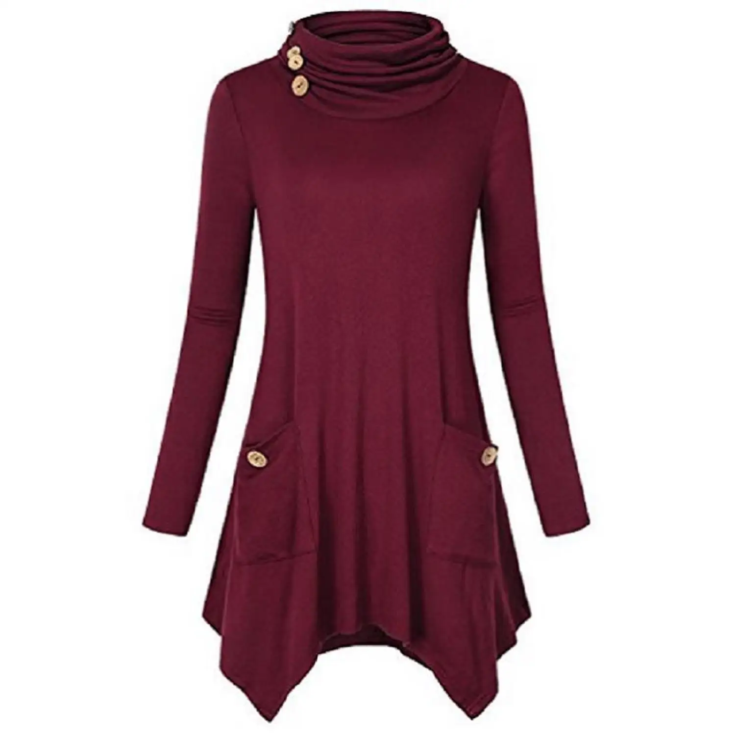 

V-Neck Long-Sleeved Loose Ladies Solid Color Top Women 2019 Amazon European And American New Style Pile Collar Irregular Long-Sl