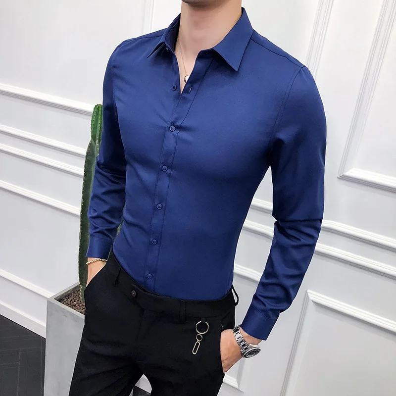 Man Dress Shirts Social Turn-Down Collar 6Colors High Quality Men Shirt  Long Sleeve Solid Formal Business Shirt Slim Fit Brand - AliExpress