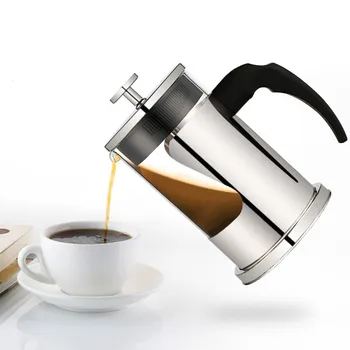 

600ml Portable Manual French Presses Pot Stainless Steel Glass Hollow Cafetiere Tea Maker Filter Pot Household Coffee Percolator