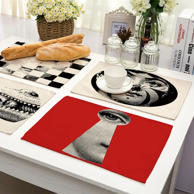 1 piece Retro Fornasetti Artical Dinner table Cotton Printing Placemat