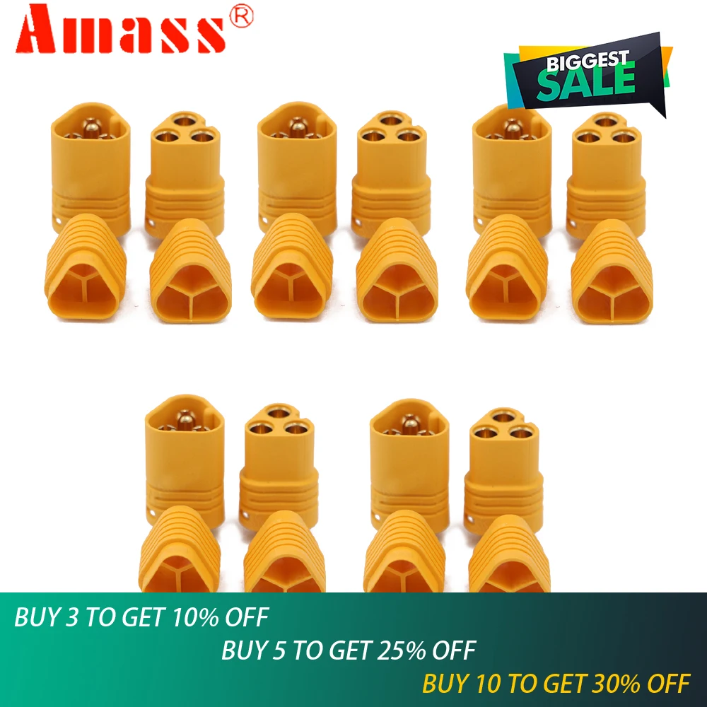 

1pair Original AMASS MT60 3.5mm 3 pole Bullet Connector Plug Set For RC ESC to Motor