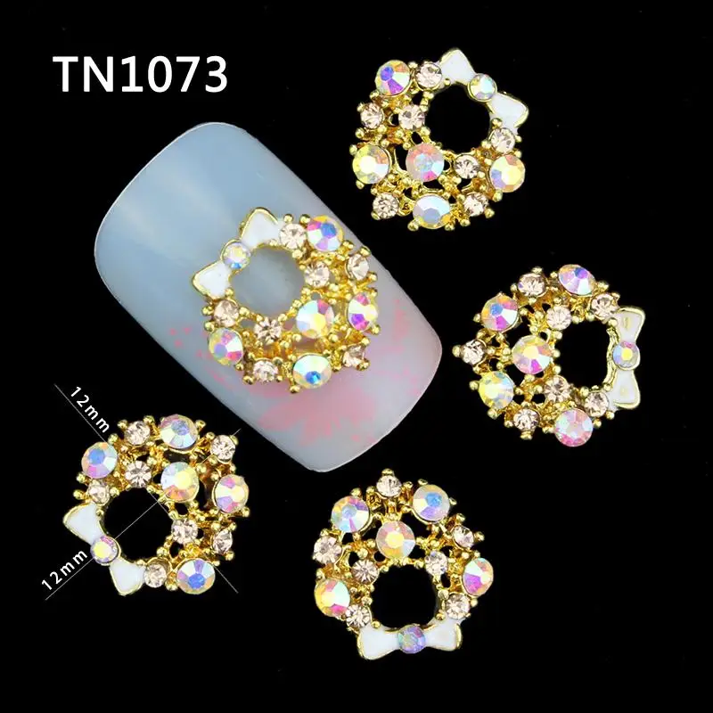 

10 Pcs Glitter Gold Bow With Letters 3D Rhinestones For Nail Art Decorations On Gel Polish DIY Alloy Charm Nails Tools TN1073