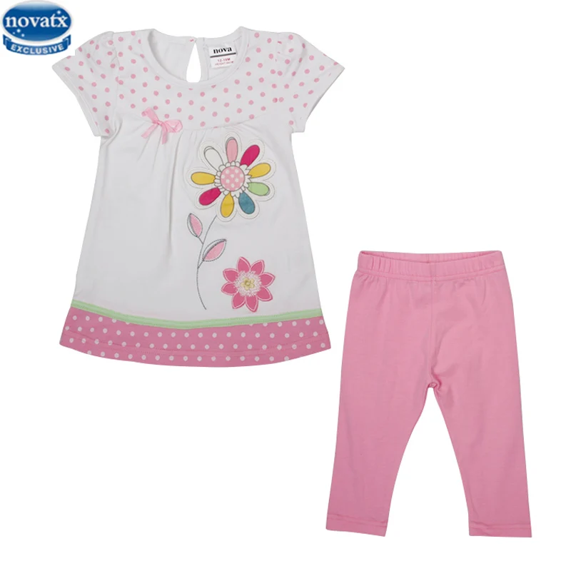 

NOVATX children's clothing sports costumes fashion floral summer tracksuit costumes suits shorts tops+leggings for girls KG4799
