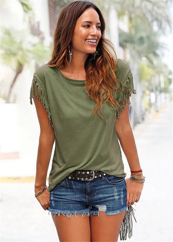 

2019 S-5XL T-Shirt Women Fashion Tassel tshirt Tee Tops Short Sleeve O-neck Women T Shirts Casual Style Female T-Shirt NS8940