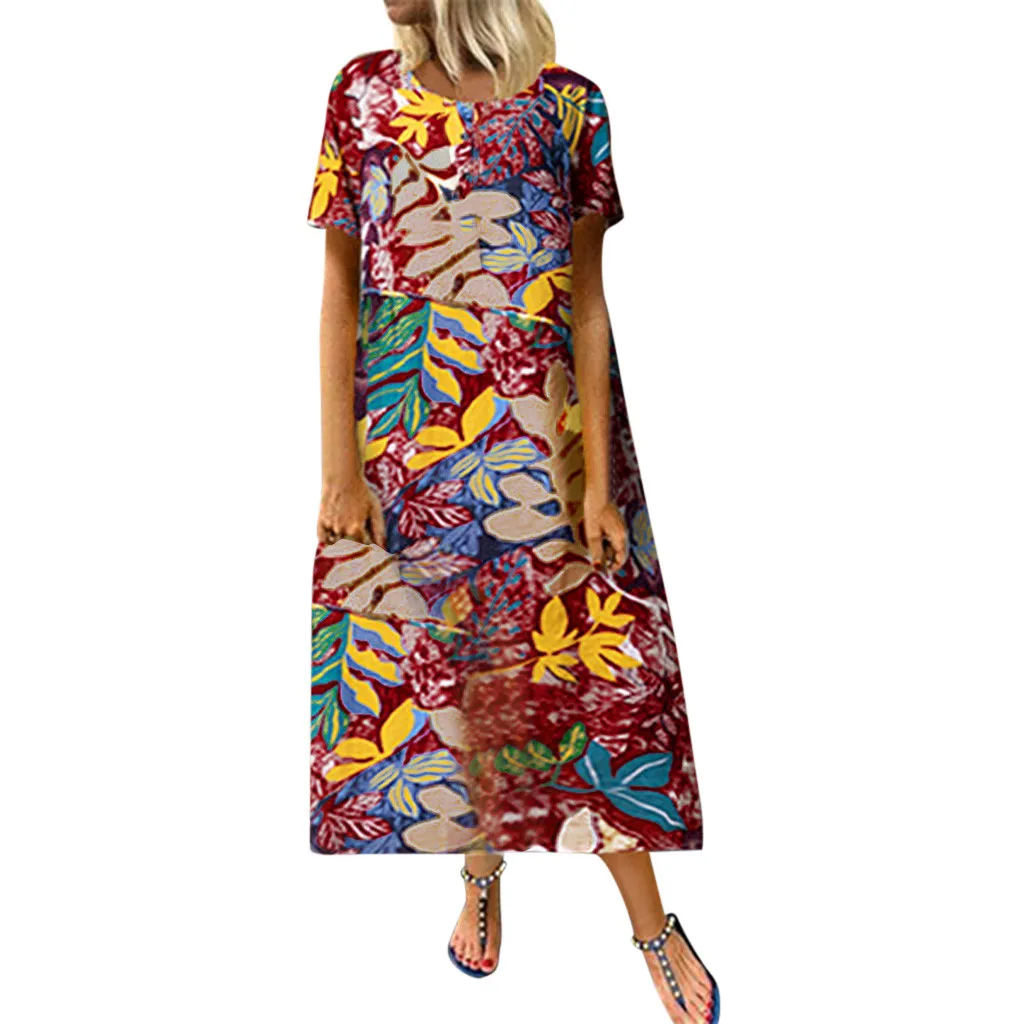 

JAYCOSIN Summer dresses women party Vintage Cotton and Linen Short Sleeve Print Party Print dress women vestidos dropshipping