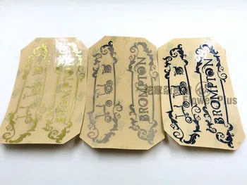 

3-color bicycle sticker cutout metal tags for brompton folding bicycle front beam sticker black gold silver