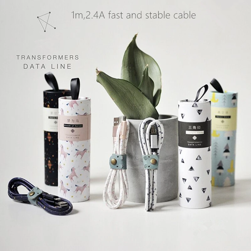 1m data transfer+fast charge cable,2.4A,stable and fast transfer,mini USB port and for iphone/ipad,unique design,multi-colors