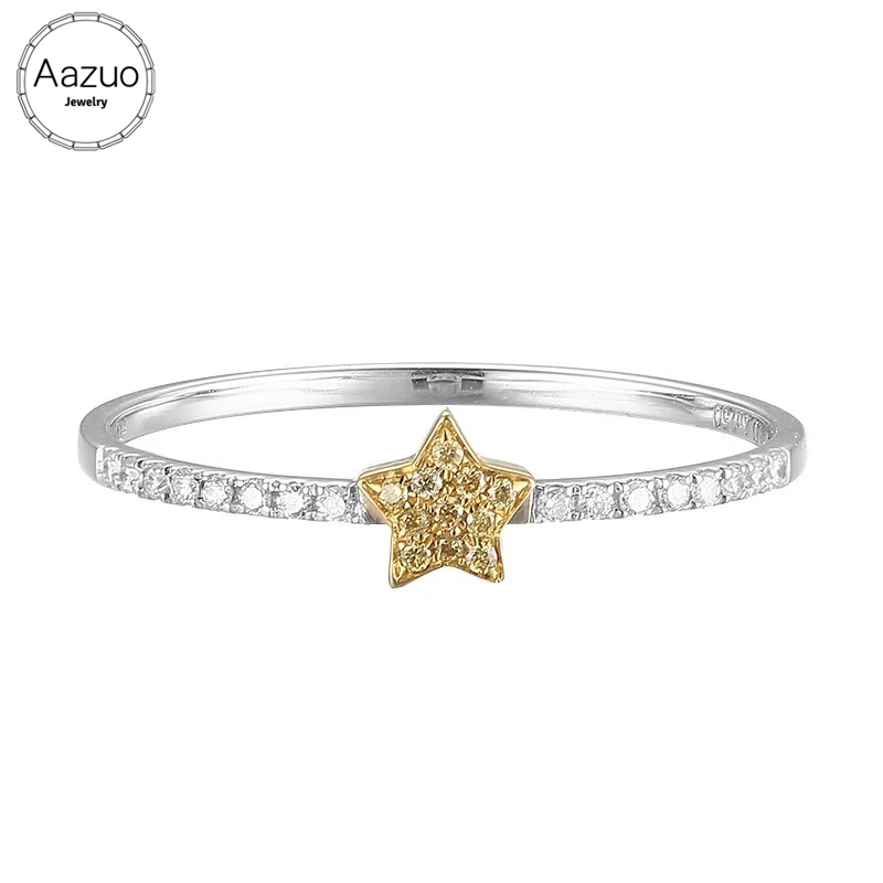 

Aazuo Real Yellow Diamonds White Diamonds Real 18K White Gold Jewelry Mini Star Rings gifted for Women Wendding Party Au750