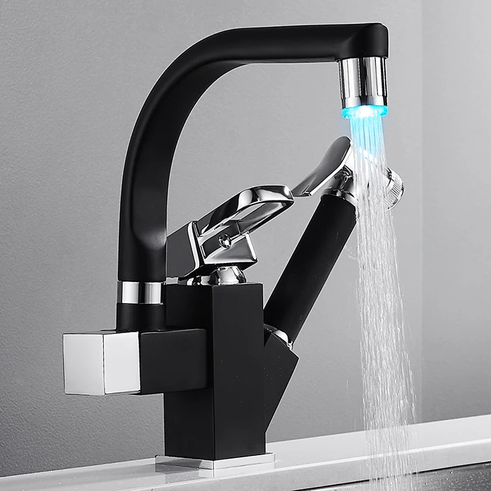 

Robot Kitchen Faucet Black Square Body Pull Out Spray Sink Swivel Taps Spout Mixer Faucet Mixer Tap Cold Hot Water Taps