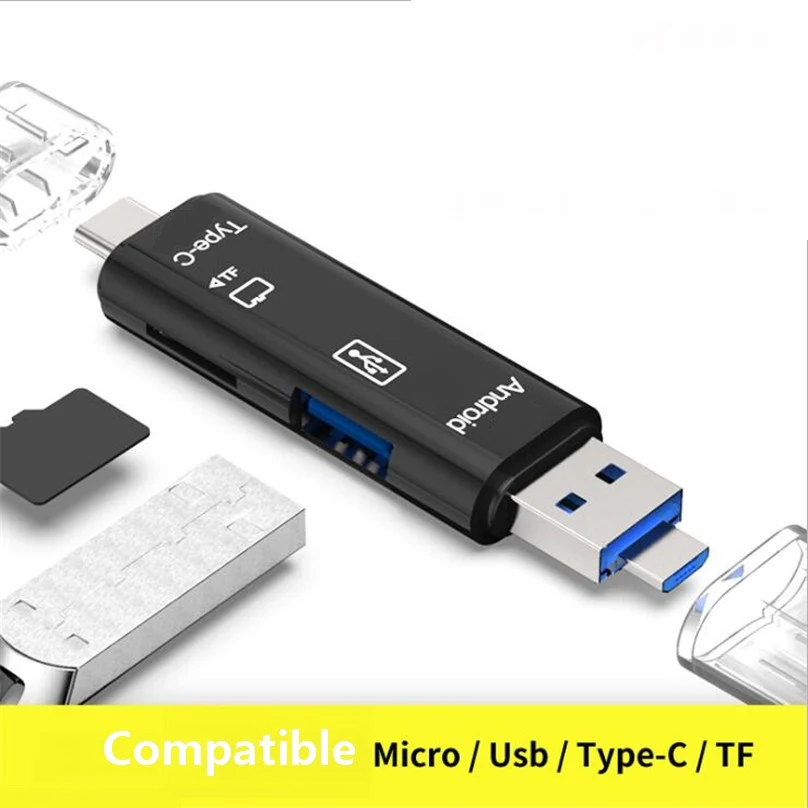 100 шт. 3 в 1 Многофункциональный Тип C Micro USB микро OTG USB 2,0 TF кардридер адаптер type-C флэш-накопитель адаптер для Android