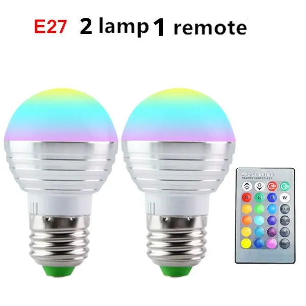 E14 E27 светильник с регулируемой яркостью, RGB/RGBW Led лампы 3W 85-265V 110V 220V Красочные светодиодные лампы люстры светодиодный светильник+ ИК-пульт дистанционного управления с 24-мя клавишами - Испускаемый цвет: E27 2 bulb 1 remote