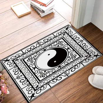 

Black And White Eight-Diagram Tactics Door Mats Kitchen Floor Bath Entrance Rug Mat Absorbent Indoor Bathroom Decor Doormats
