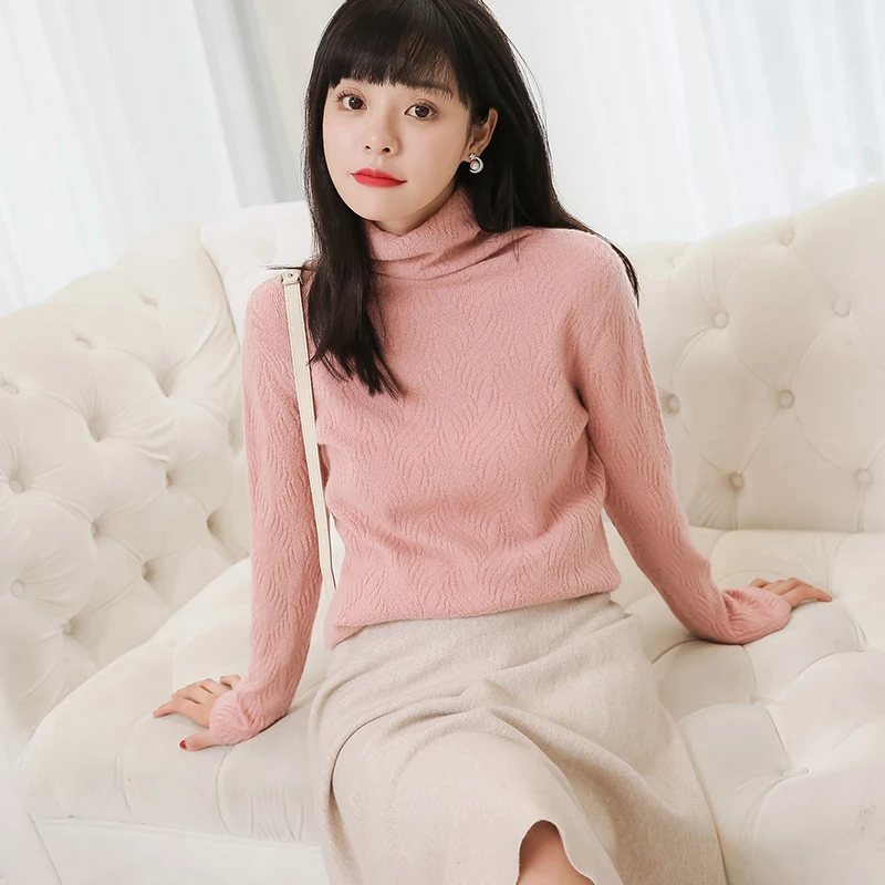 

smpevrg Cashmere sweater female spring new 100% pure cashmere short section high collar slim pull femme bottom sweater top