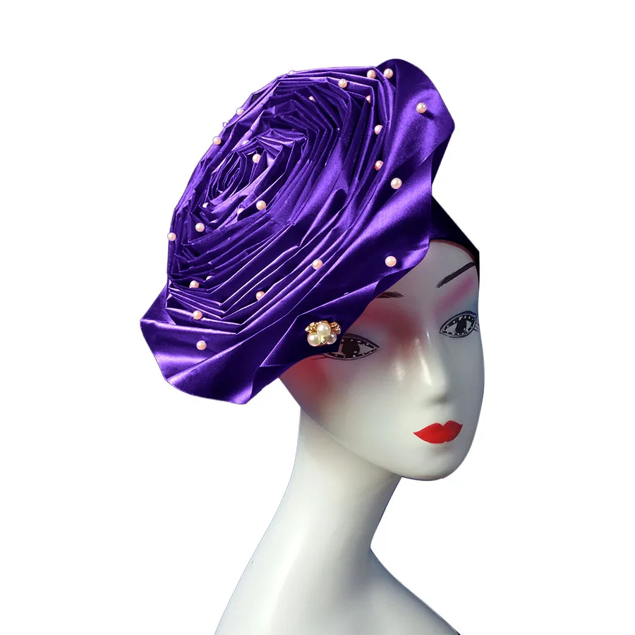 African aso oke cotton headtie nigerian gele headtie already made auto hele turban cap aso ebi headwrap big brim gele  (7)