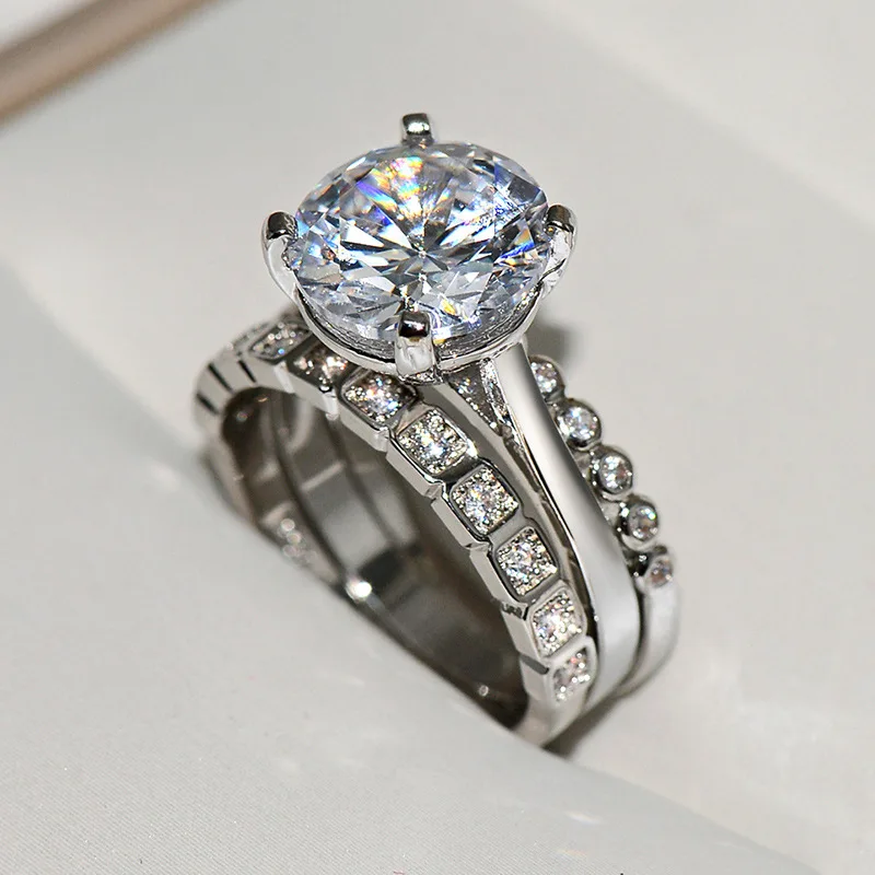 

Charm Women Luxury Brand Wedding Rings Perfect Cushion Cut Sparkling Round Zircon Stone Three-piece Ring Set Luxury S925 Jewelry
