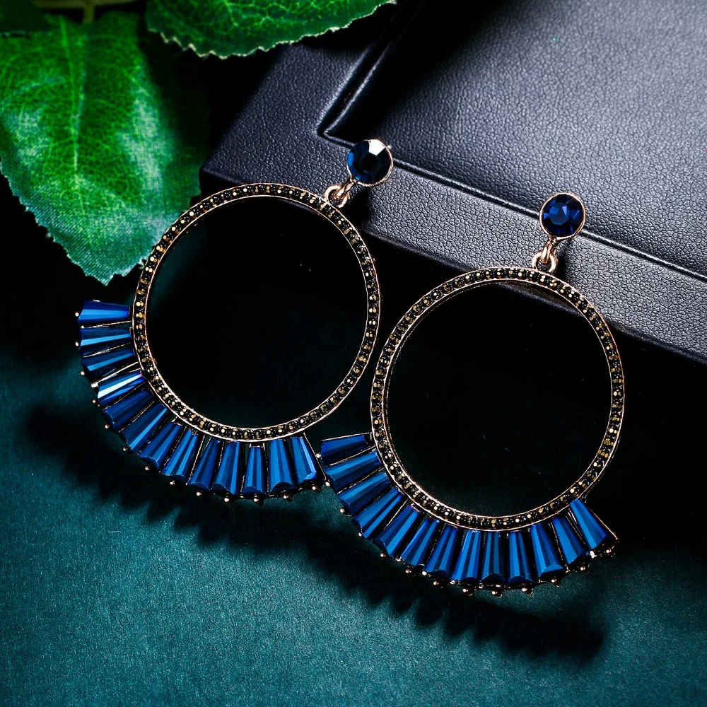 

Tuliper Retro Rectangle Loop Earrings Austrian Crystal Rhinestone Earrings For Women Party Jewelry Valentine Best Gift