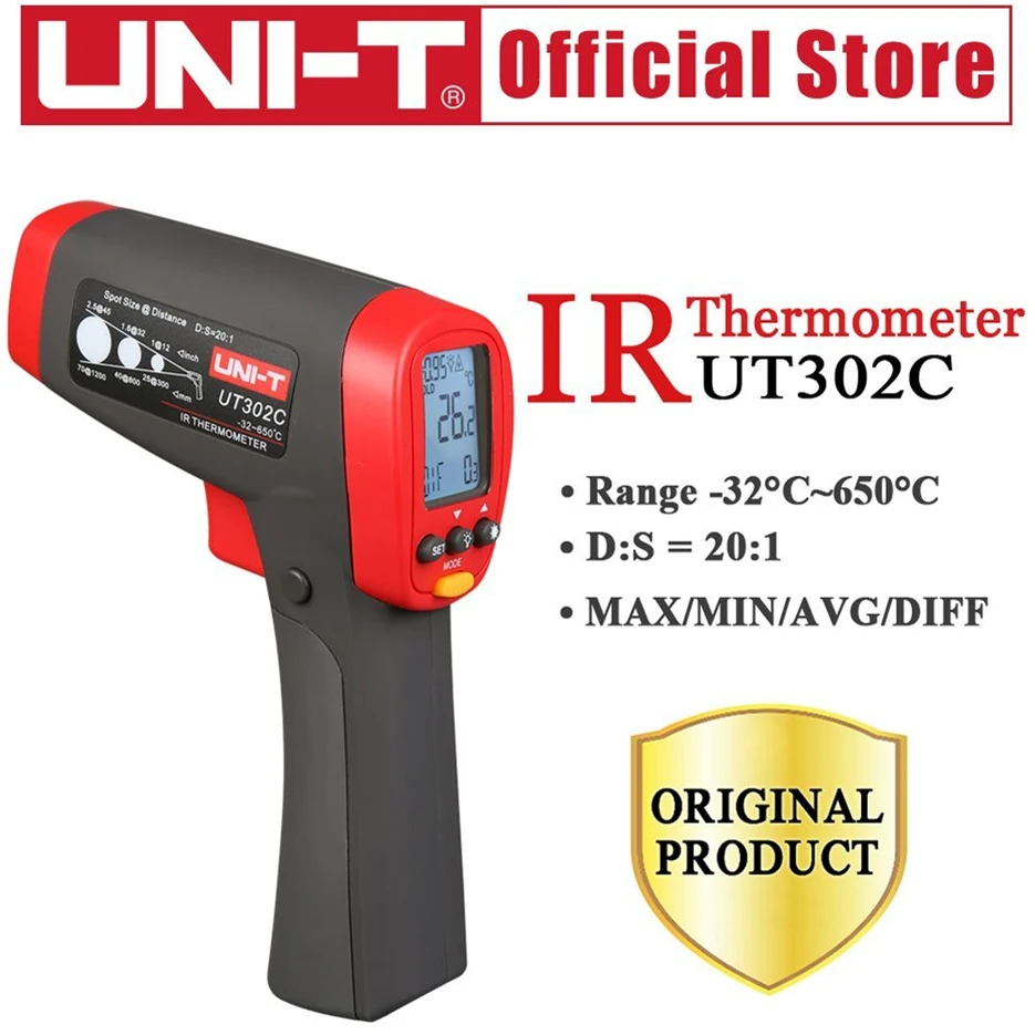 

UNI-T UT302C Infrared Thermometer measure temperature from a distance EASY to carry non-contact fast test temperature
