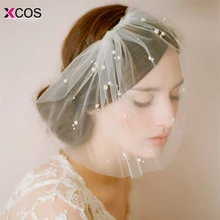 Элегантное платье с фатиновой юбкой с жемчугом Свадебные шляпы волос лицевая вуаль шляпка Mariage головной убор вечерние клетка свадебные аксессуары, фата