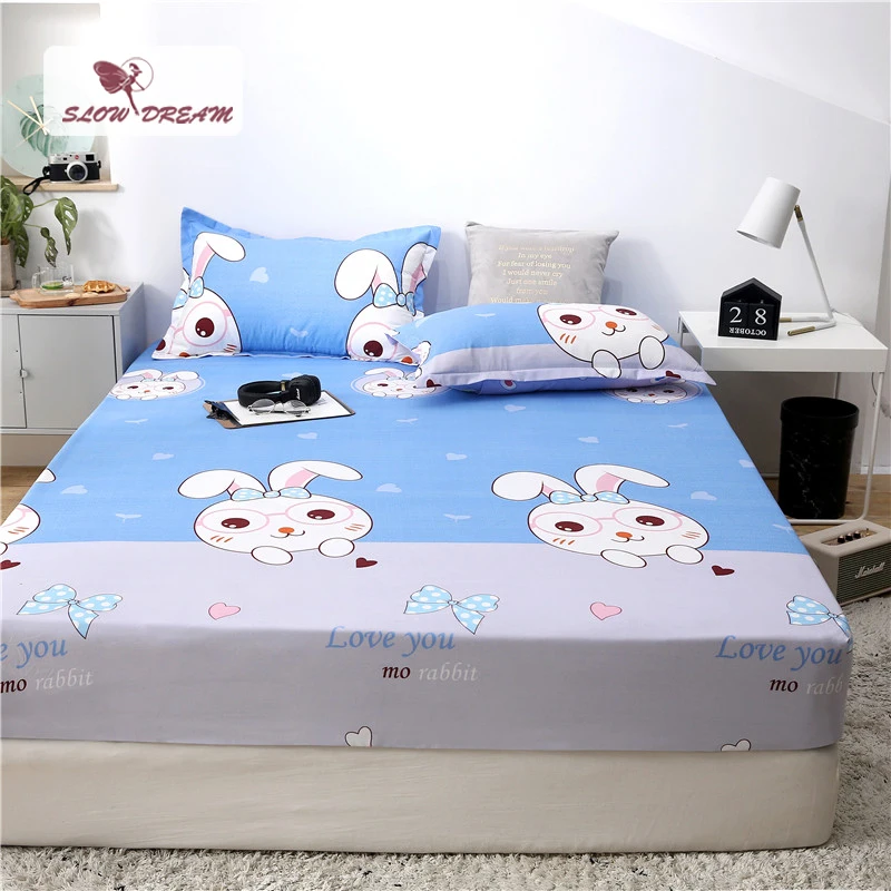 

Slowdream 1PCS Cartoon Rabbit Bed Fitted Sheet On Elastic Band With Rubber Sheet Bed Corners Double Single Mattress Covers Linen