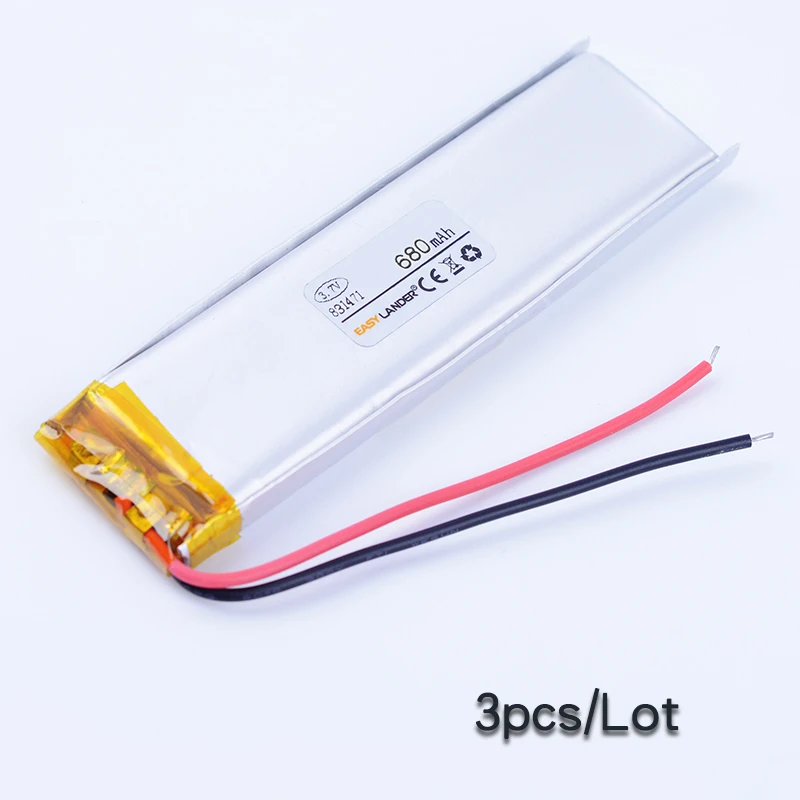 

3pcs/Lot 831471 3.7V 680mAh Rechargeable Lithium Li Polymer Li-ion Battery For mp3 mp4 DVR GPS PDA bluetooth Driving recorder